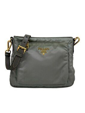Prada Shoulder Bag Gray Leather Tag